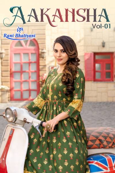 Akansha Vol 1 By Rani Bhatiyani Rayon Foil Printed Anarkali Kurti Collection
